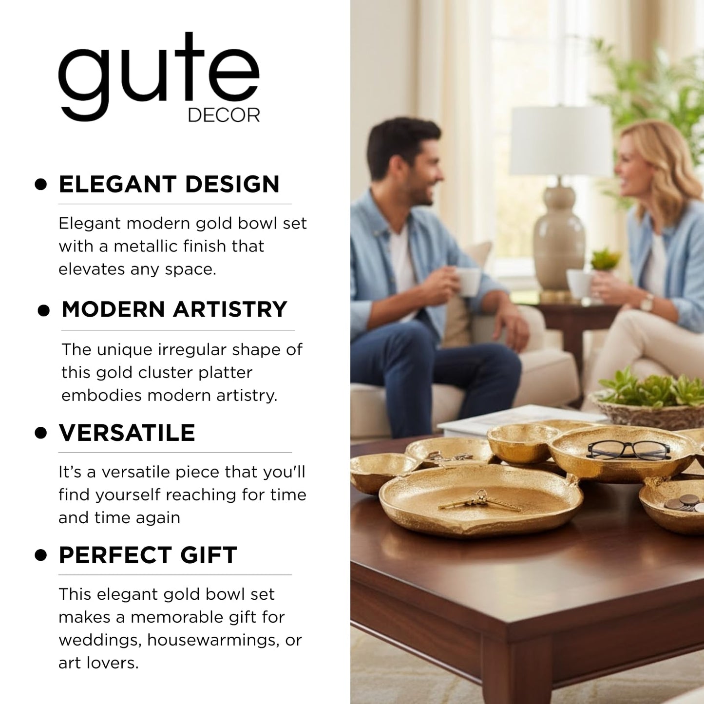 Modern Gold Cluster Serving Bowls Decor Tray