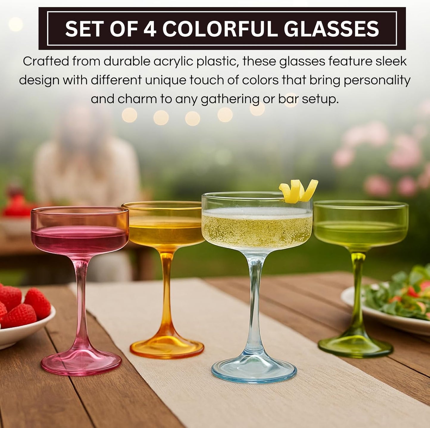 Khen Premium Four Multicolor Champagne Coupe Set