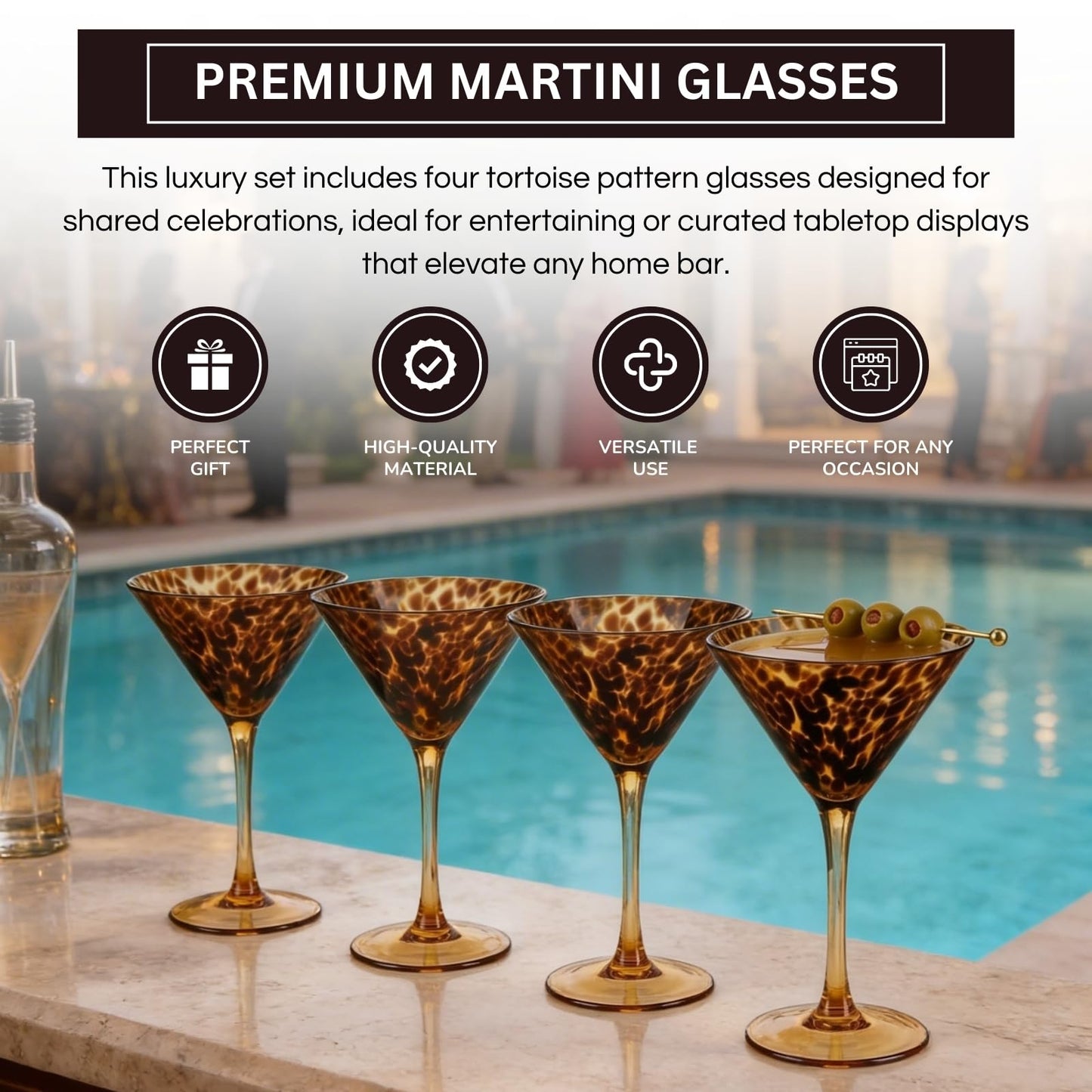 Tortoise Leopard Print Martini Glass Set of 4