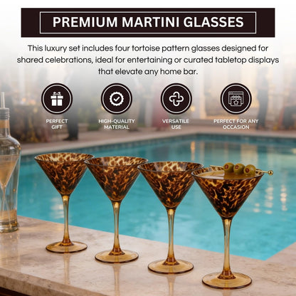 Tortoise Leopard Print Martini Glass Set of 4