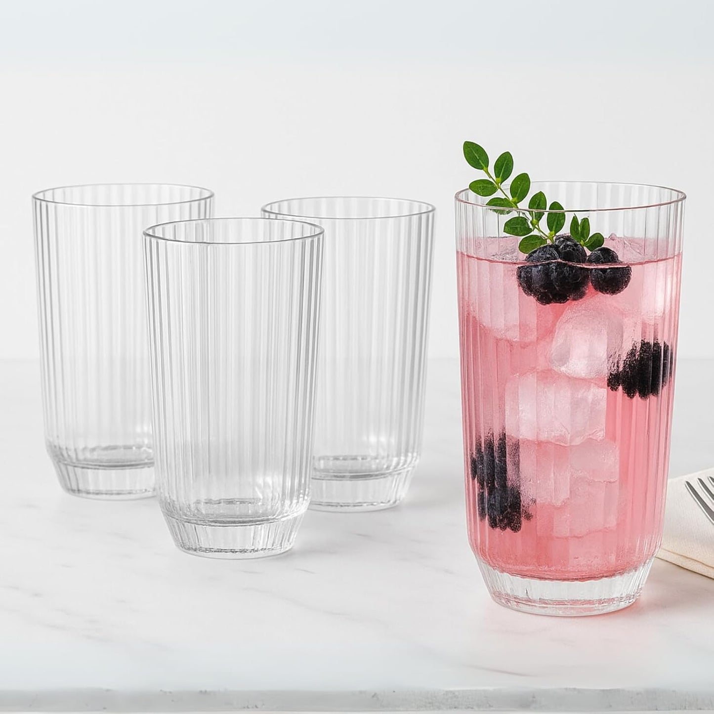 Clear and Shatterproof Ribbed Drinking Glasses
