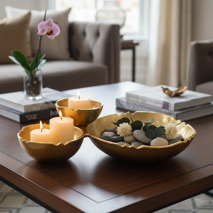 Set Of 3 Gold Clusters And A Decorative Tray