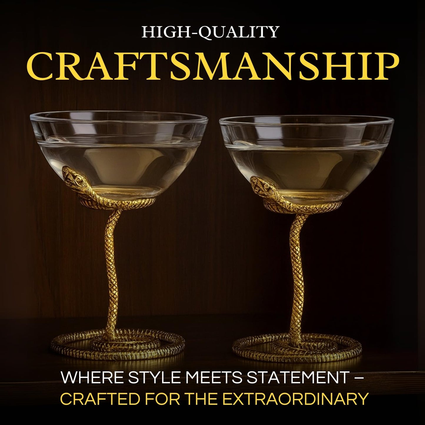 Gold Snake Serpent and Cocktail Glasses Set
