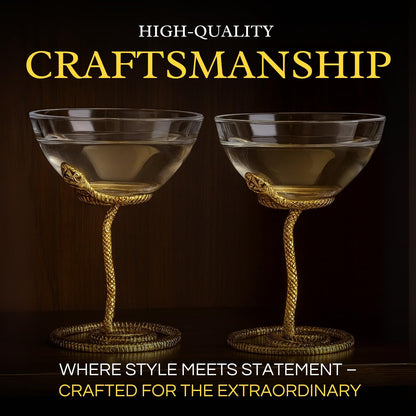 Gold Snake Serpent and Cocktail Glasses Set