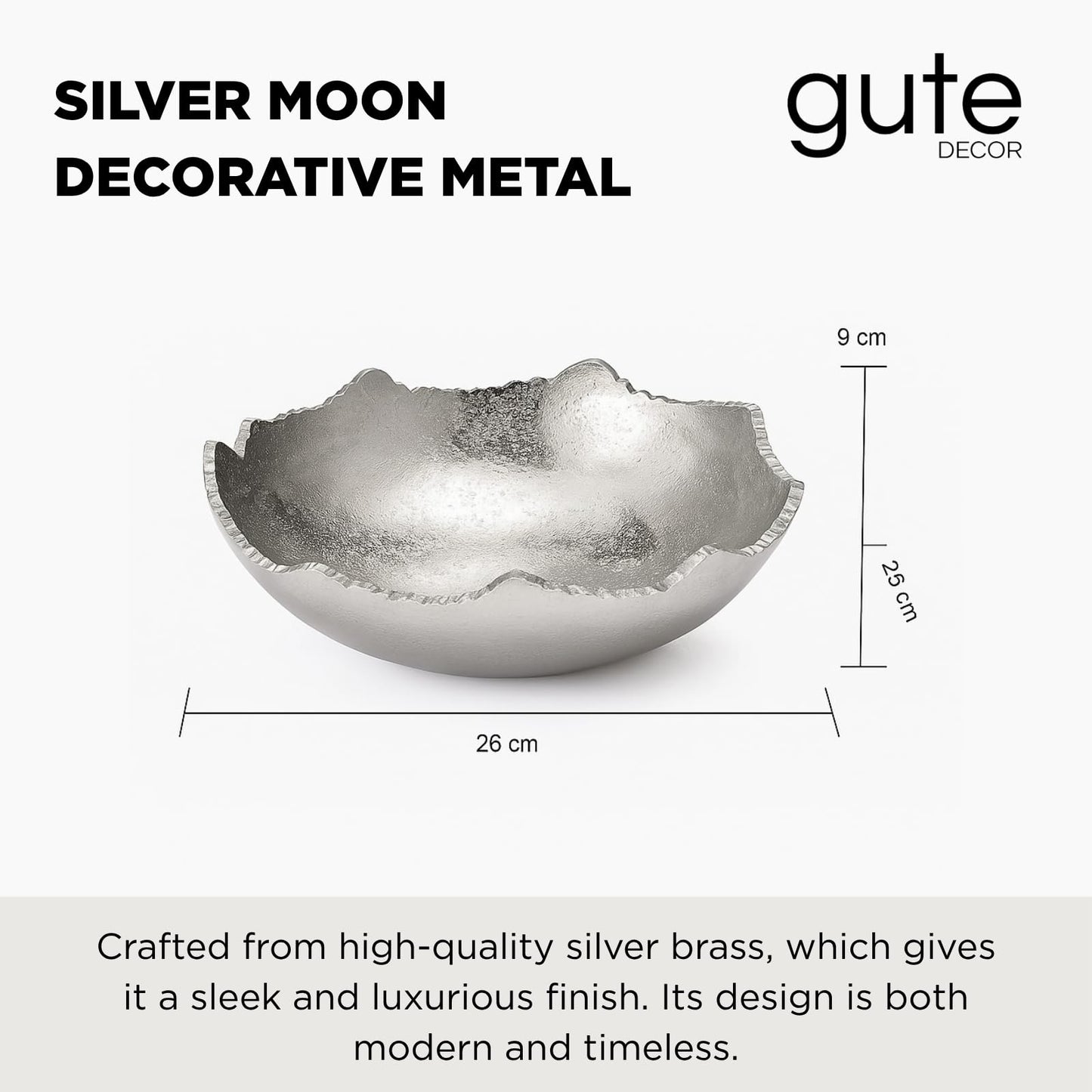 Silver and Brass Half Moon Decorative Bowl