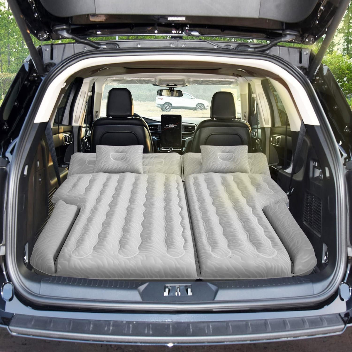 Umbrauto 63in Extended SUV Mattress in grey with pump and 2 pillows in SUV cargo area on Tampa Home & Garden Store