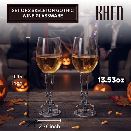 Spooky Skeleton Wine Glasses Set of Two and Decor