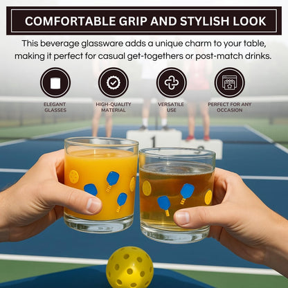Stylish Set of 2 Khen Pickleball Juice Glasses