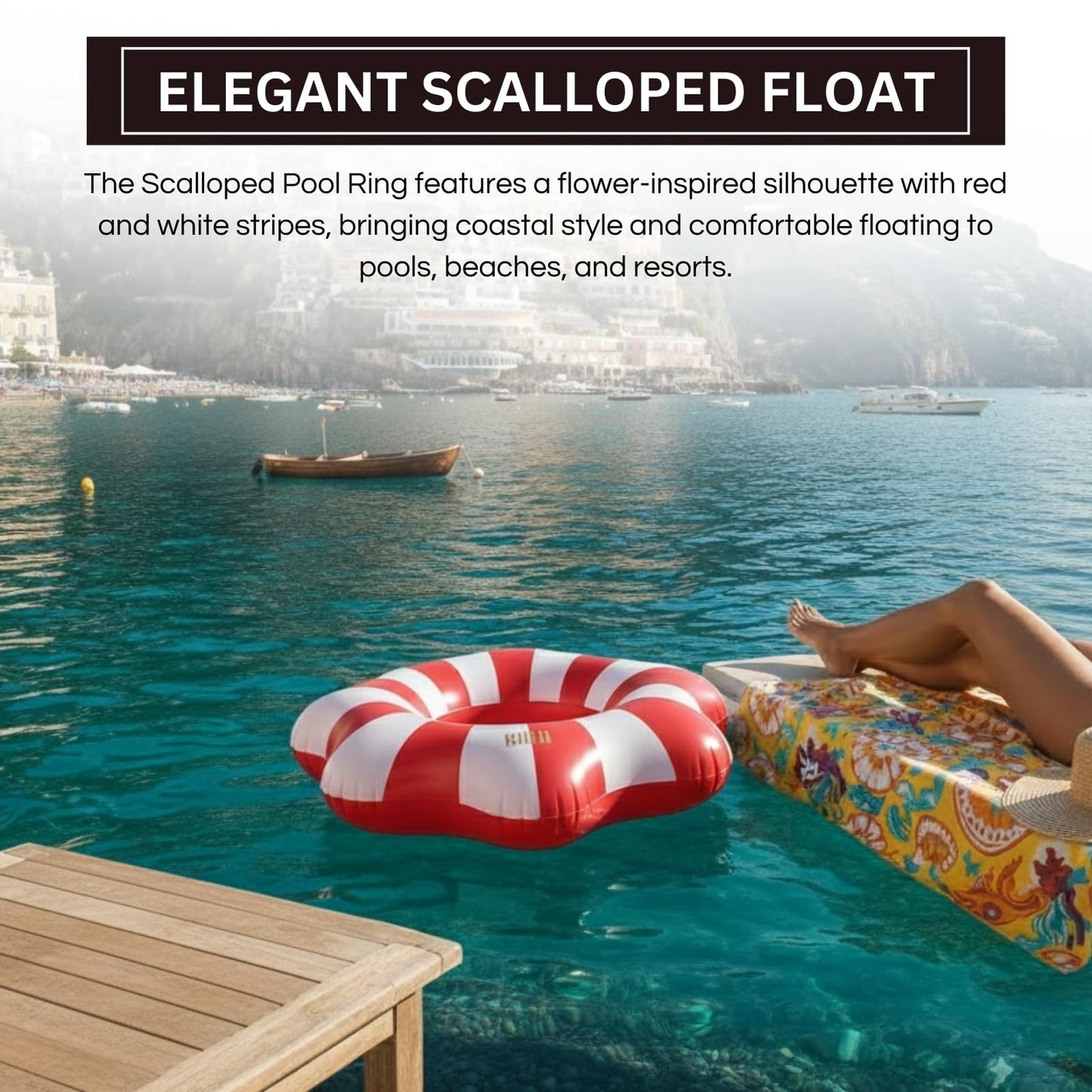 Amalfi Scalloped Pool Float Ring in Red And White