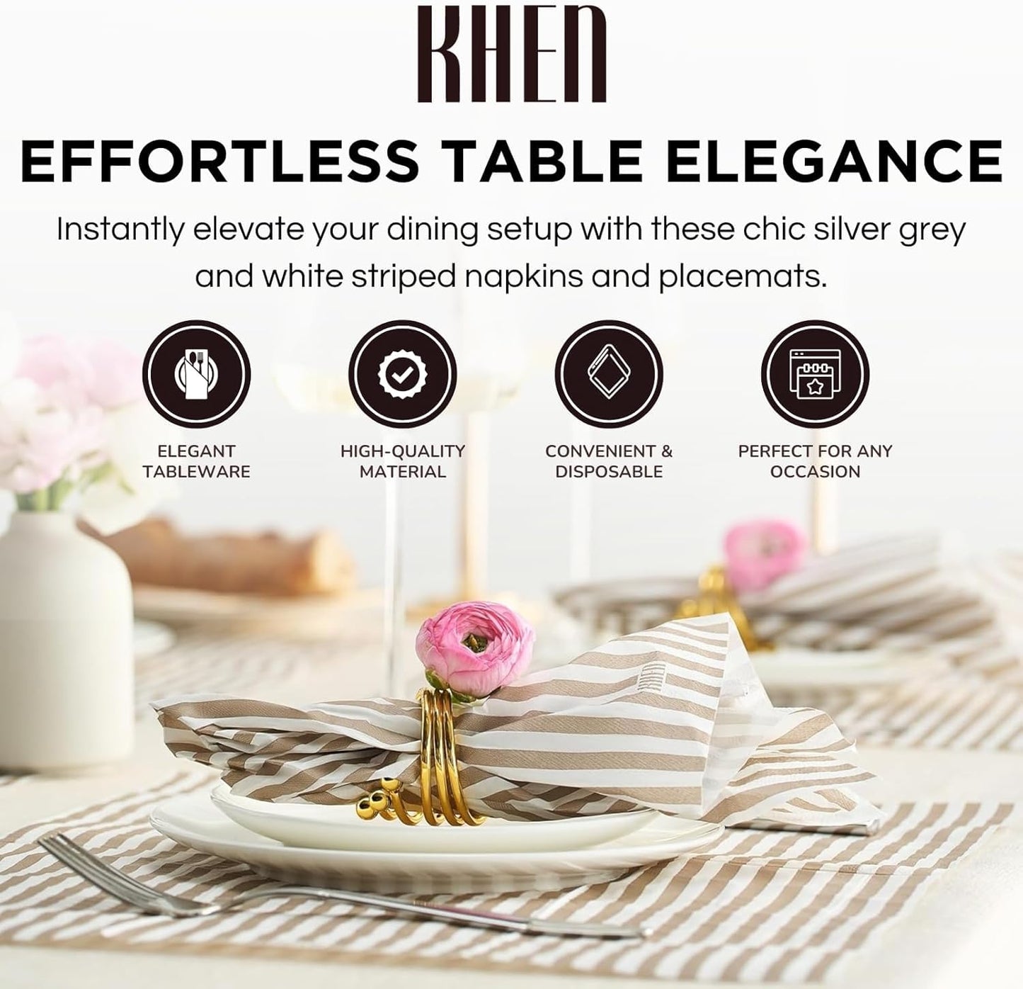 Gray Stripe Disposable Napkins and 50 Pieces
