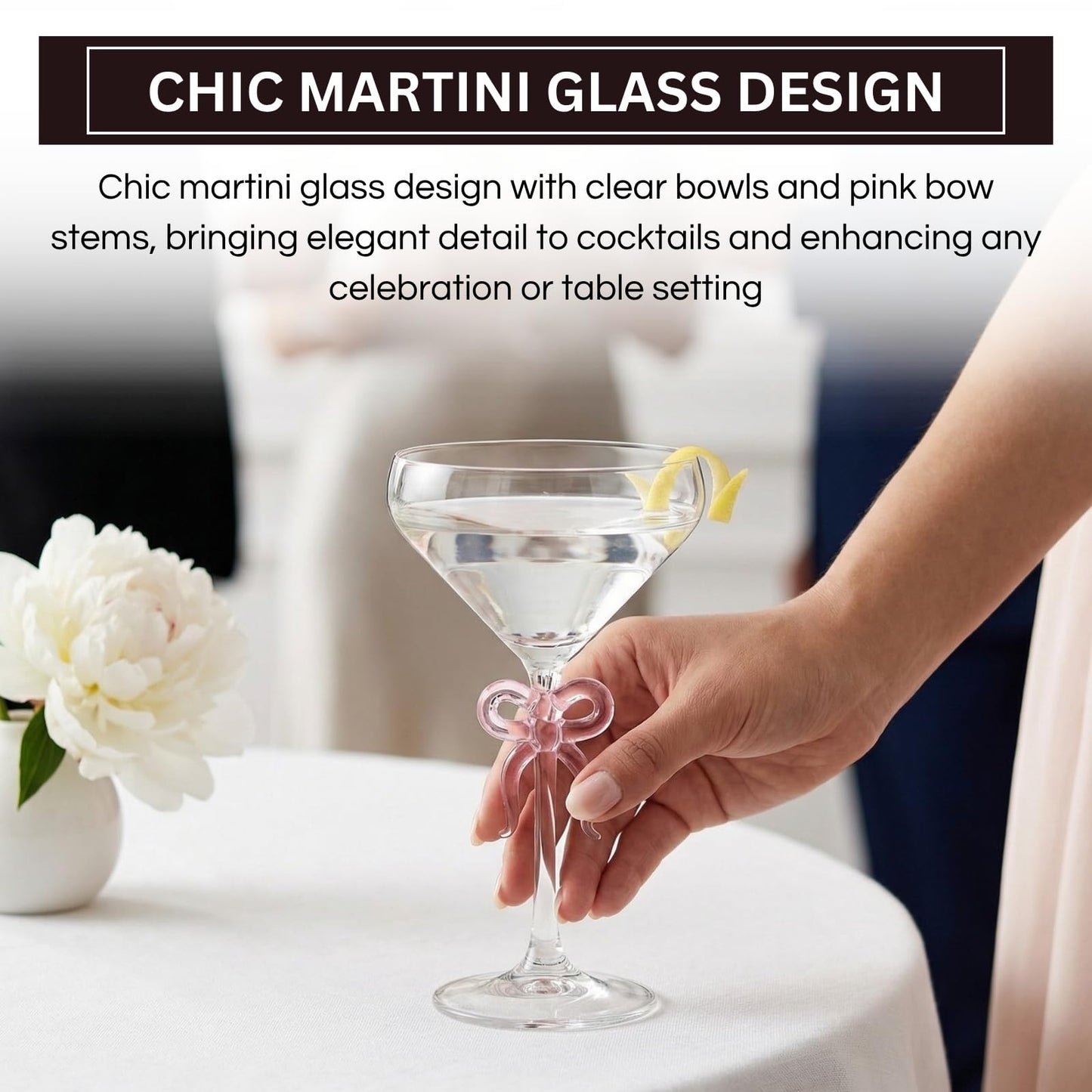 Single Clear Martini Glass with a Pink Bow