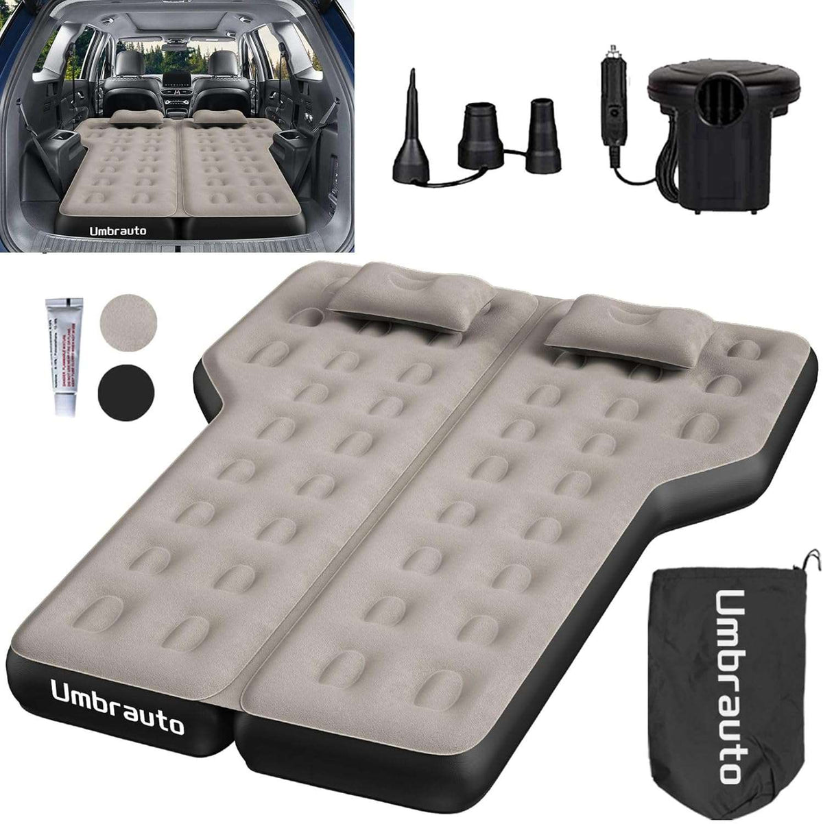 Umbrauto SUV Back Trunk Air Mattress 3.0 khaki grey with pump carrying bag on Tampa Home & Garden Store