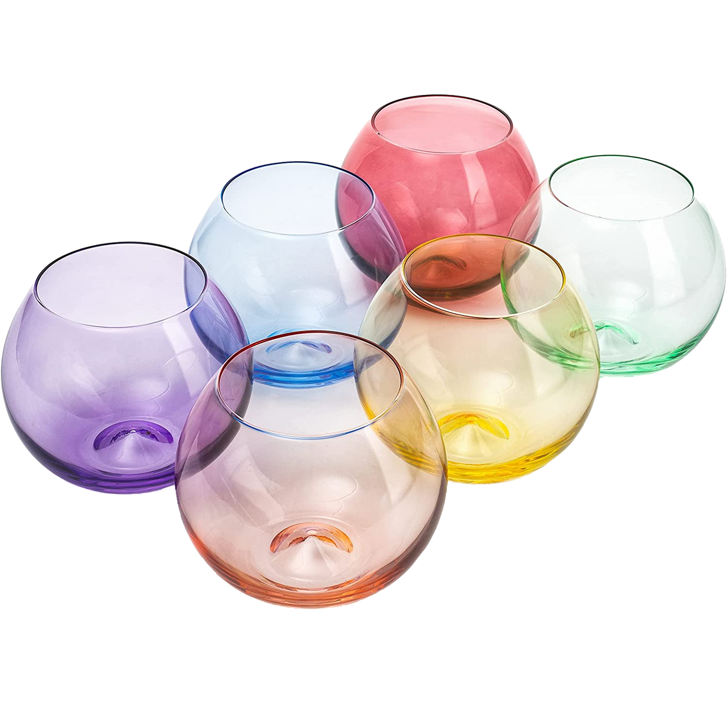 Set Of Hand Blown Colored and Stemless Glasses