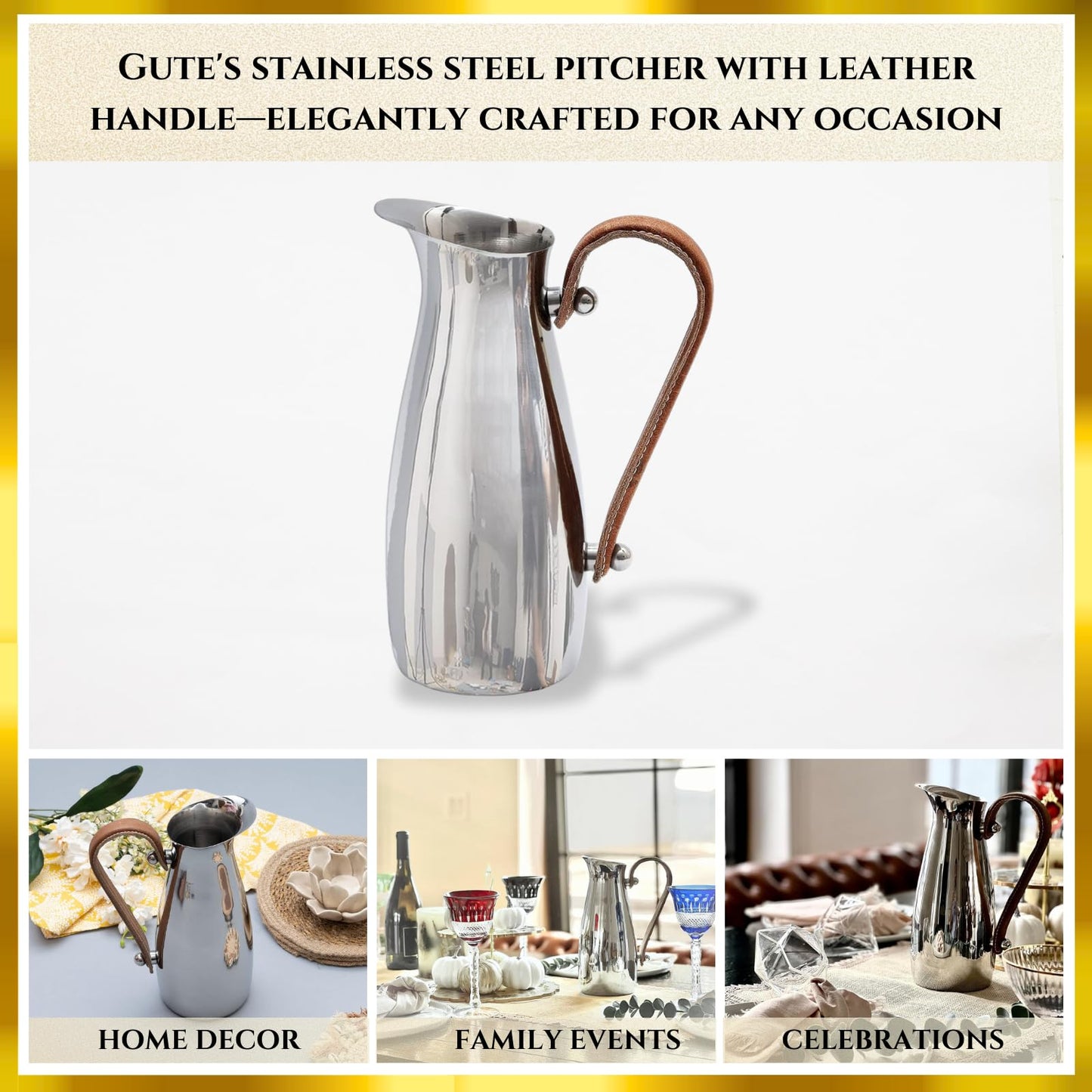 Stainless Steel Water Pitcher and Leather Handle