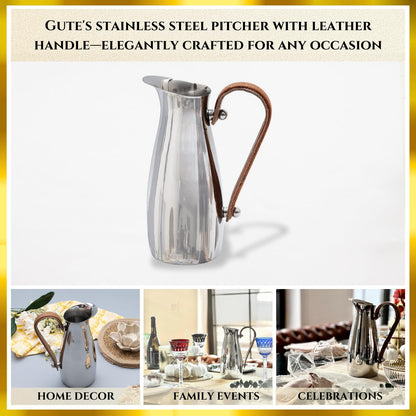 Stainless Steel Water Pitcher and Leather Handle