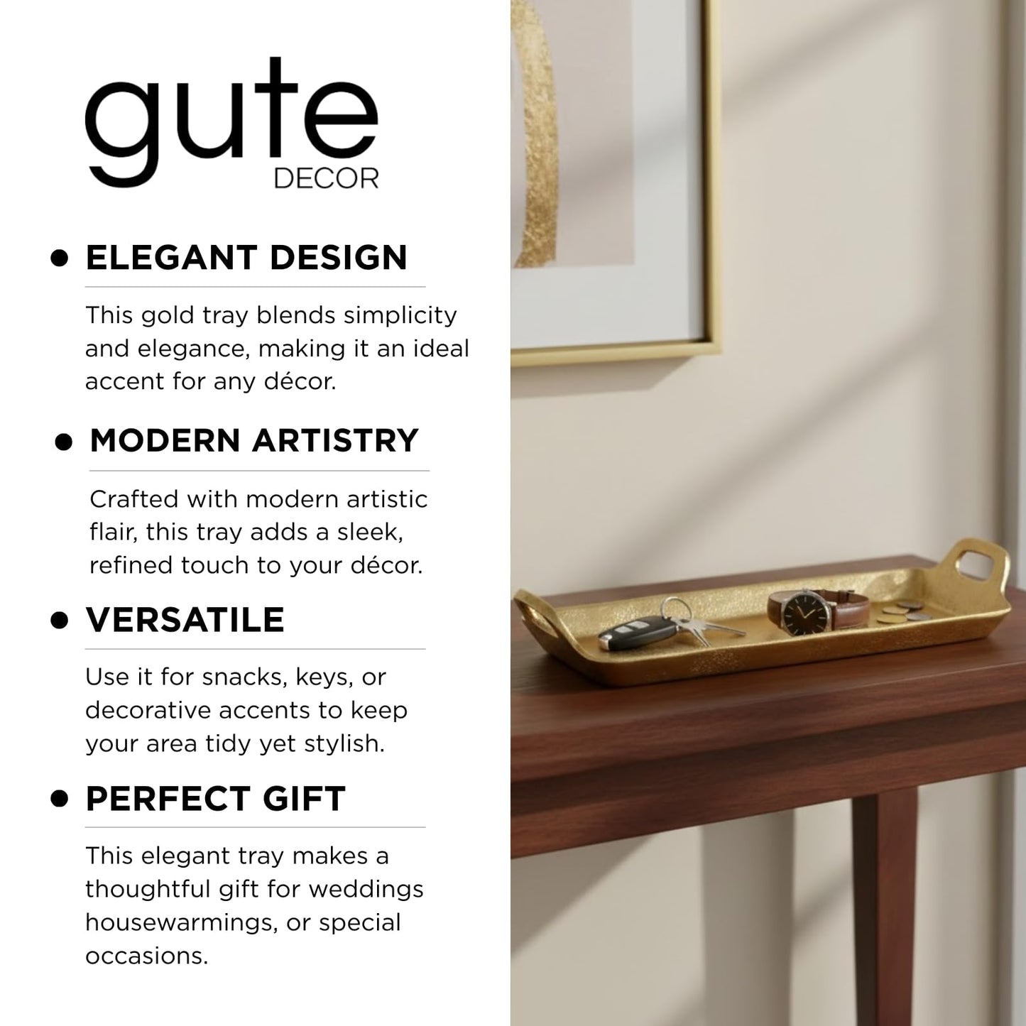 Small Gold And Aluminum Decorative Serving Tray