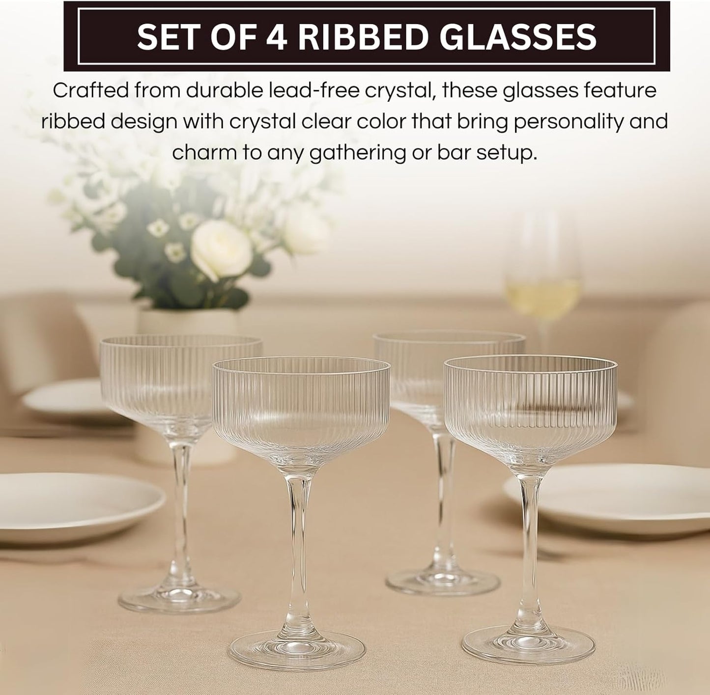 the Set Of Ribbed Coupe Glasses and Bar Drinkware