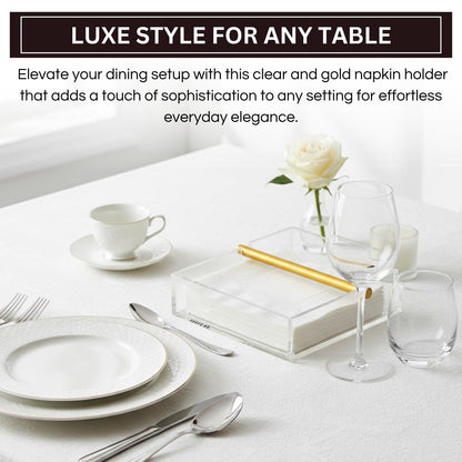 Clear and Gold Square Napkin Holder Table Decor
