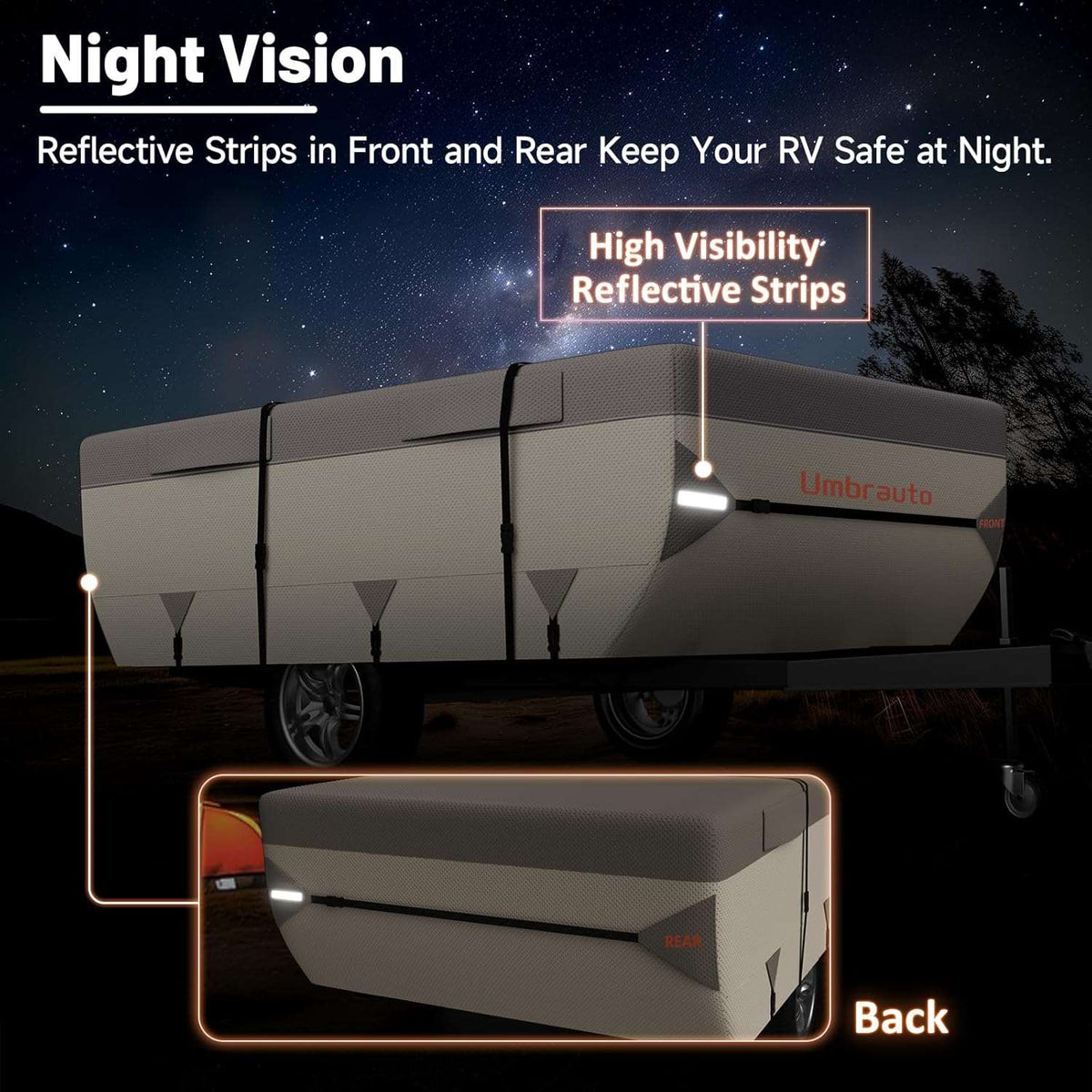 Umbrauto popup camper cover khaki with 7-layer top and 3-layer sides on trailer Umbrauto logo on Tampa Home & Garden Store