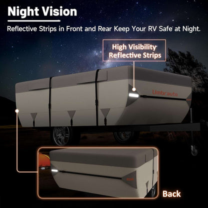 Umbrauto popup camper cover khaki with 7-layer top and 3-layer sides on trailer Umbrauto logo on Tampa Home & Garden Store