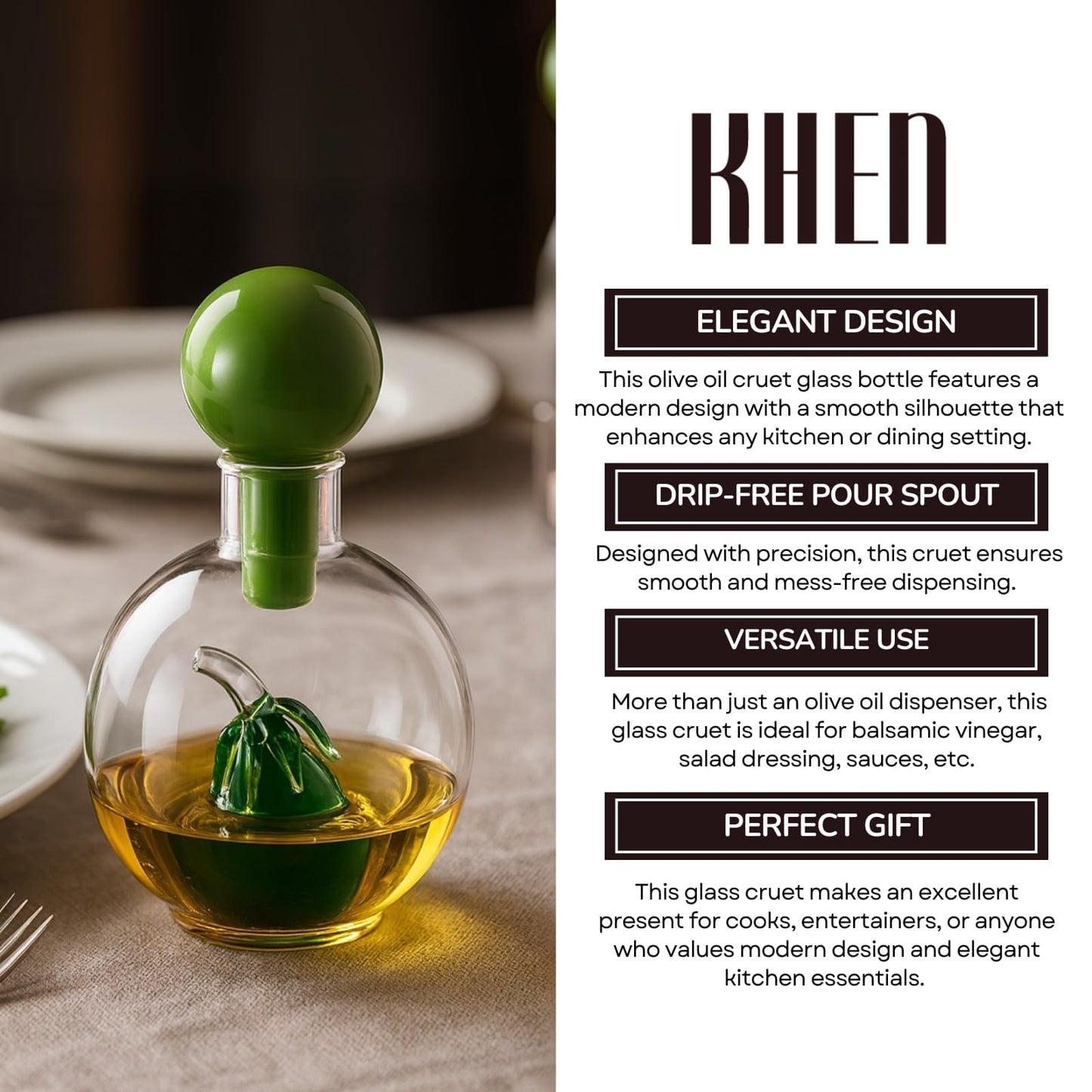 Premium Italian Olive Oil Dispenser and Glass Cruet