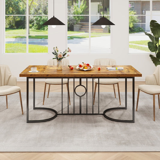 71 Inch Large Dining Table for 6-8 People Rectangular Wood Kitchen Table-Rustic Brown - Tampa Home & Garden Store
