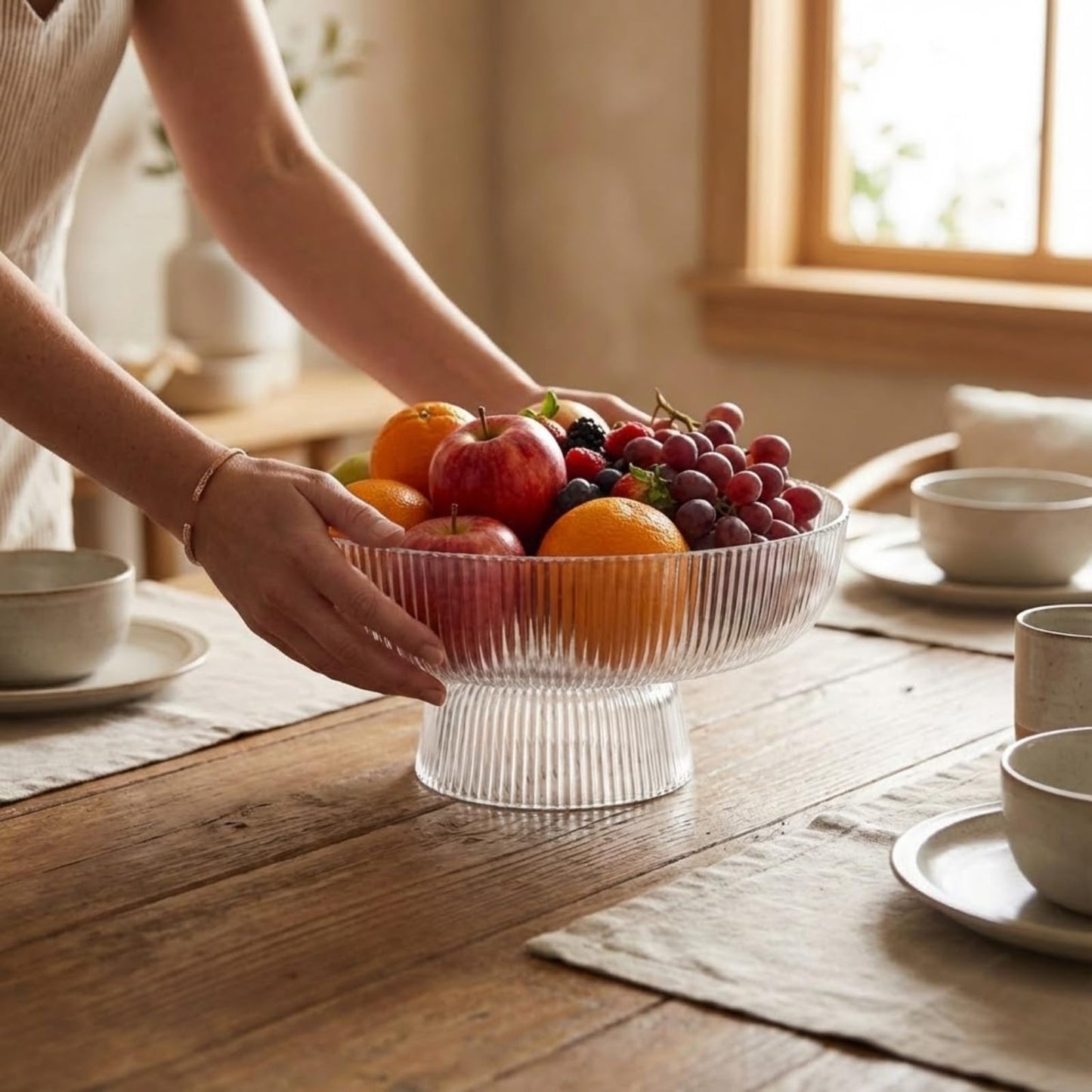 Fluted Clear Glass Bowl For Fruit and Sweets