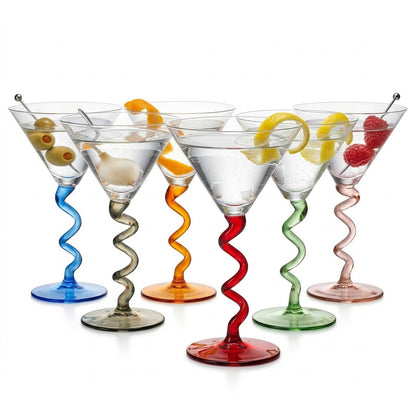 Spiral Stem Martini Glasses Set of 6 Multicolor