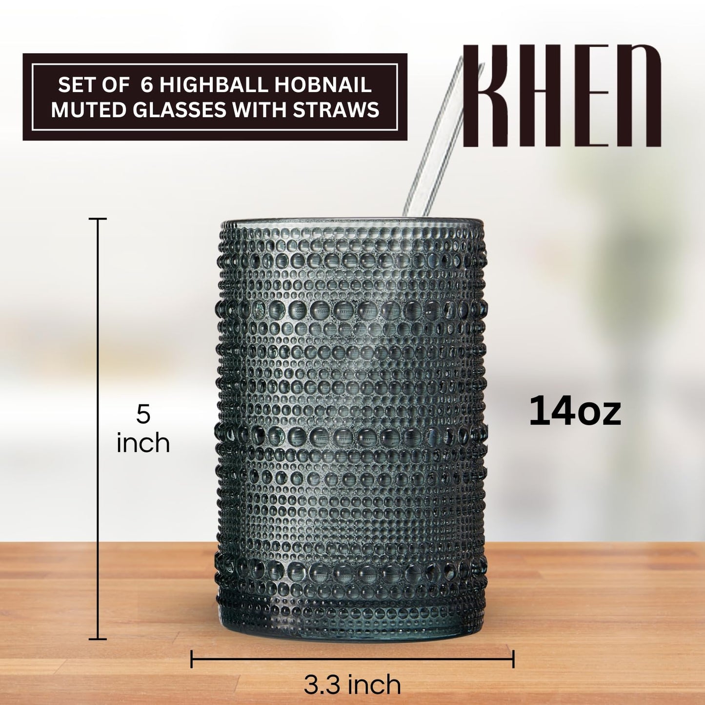 Khen Hobnail Drinking Glasses and Matching Straws