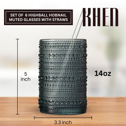 Khen Hobnail Drinking Glasses and Matching Straws