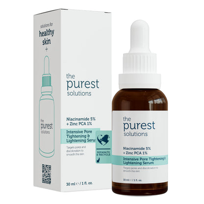 Purest Solutions face serum bottle with dropper beside box Niacinamide 5%+Zinc PCA 1% on Tampa Home & Garden Store