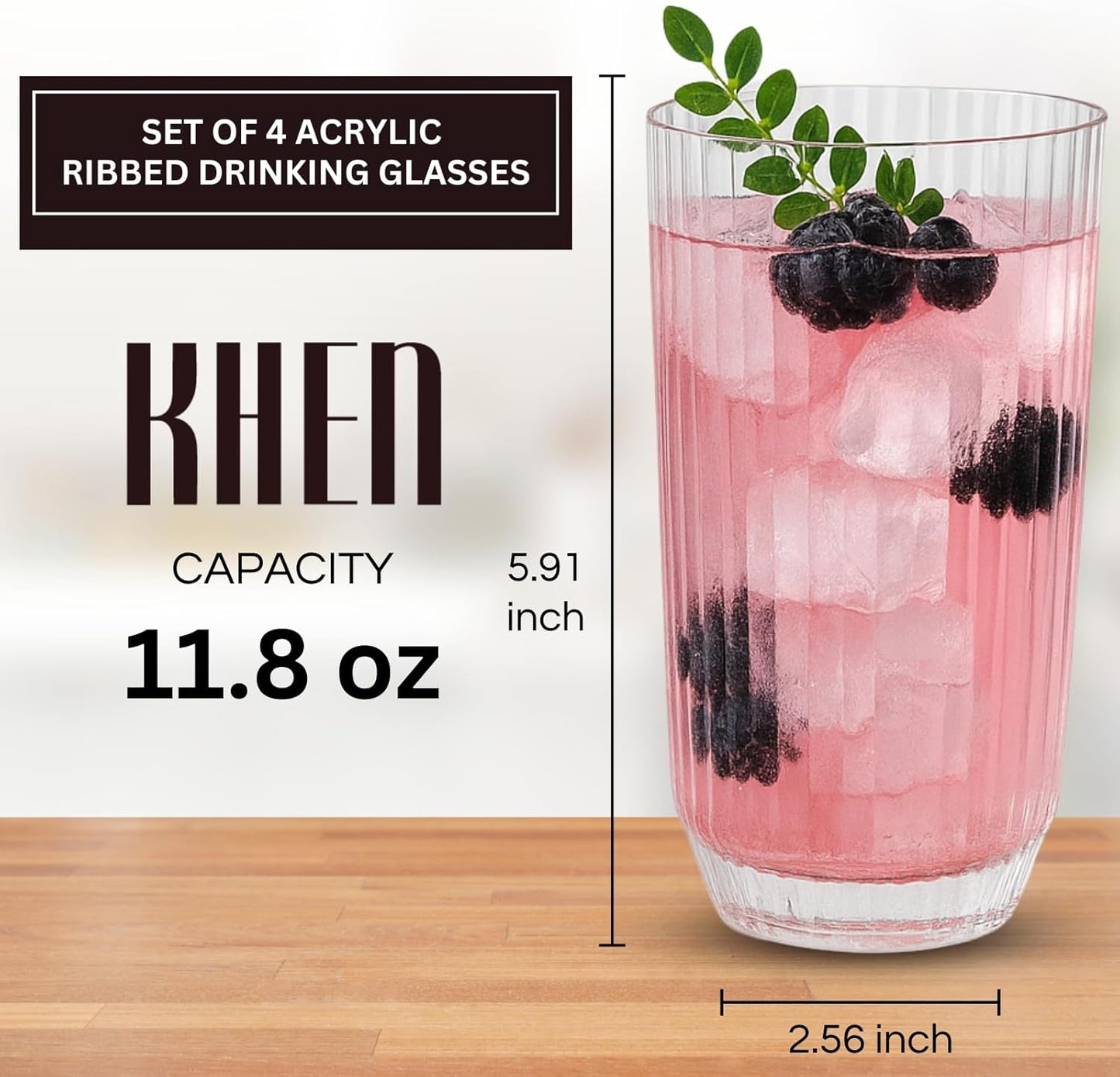 Clear and Shatterproof Ribbed Drinking Glasses