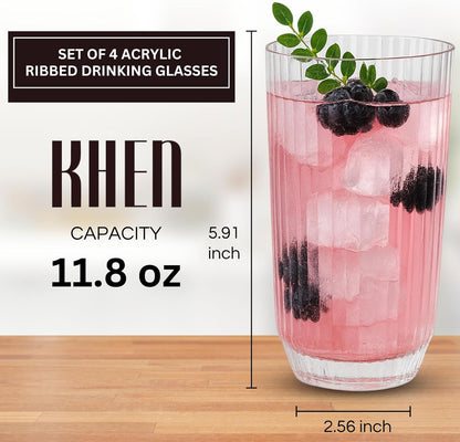 Clear and Shatterproof Ribbed Drinking Glasses