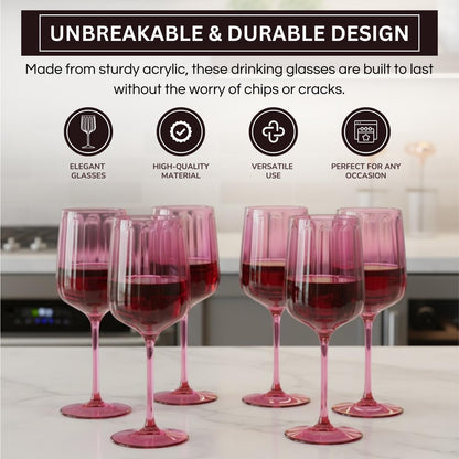 Set of Six Coral Acrylic Stemmed Wine Goblets