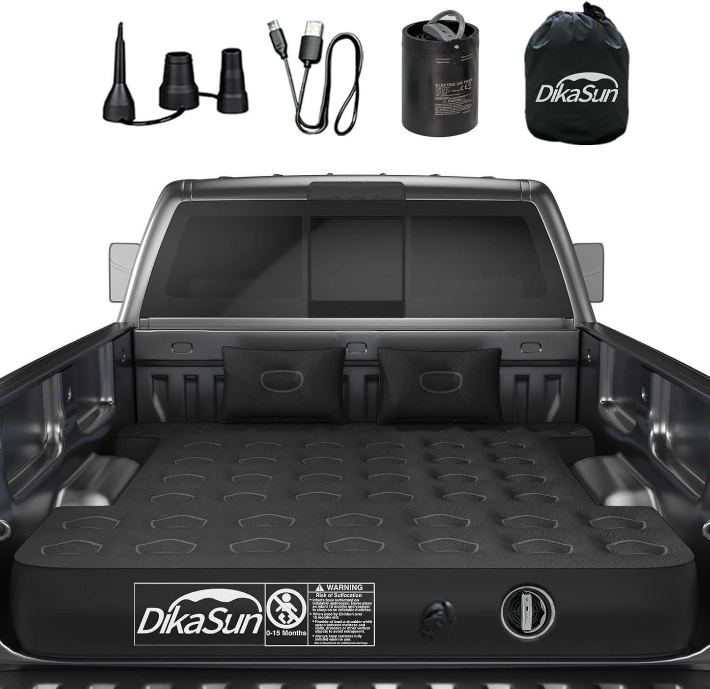Truck bed mattress Dikasun Outdoor DikaSun 5.5-5.8ft auto-inflate, black with pump kit on Tampa Home & Garden Store