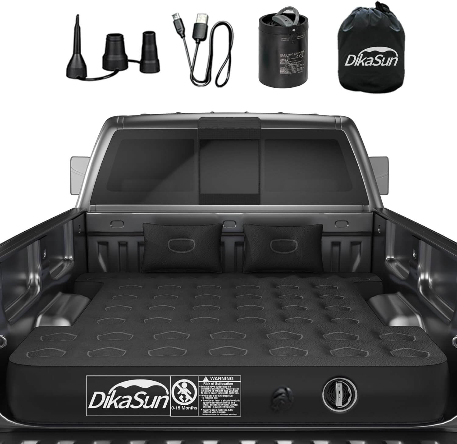 Truck bed mattress Dikasun Outdoor DikaSun 5.5-5.8ft auto-inflate, black with pump kit on Tampa Home & Garden Store