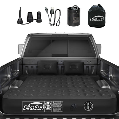 DikaSun truck bed air mattress black with pump kit and carry bag in pickup bed on Tampa Home & Garden Store