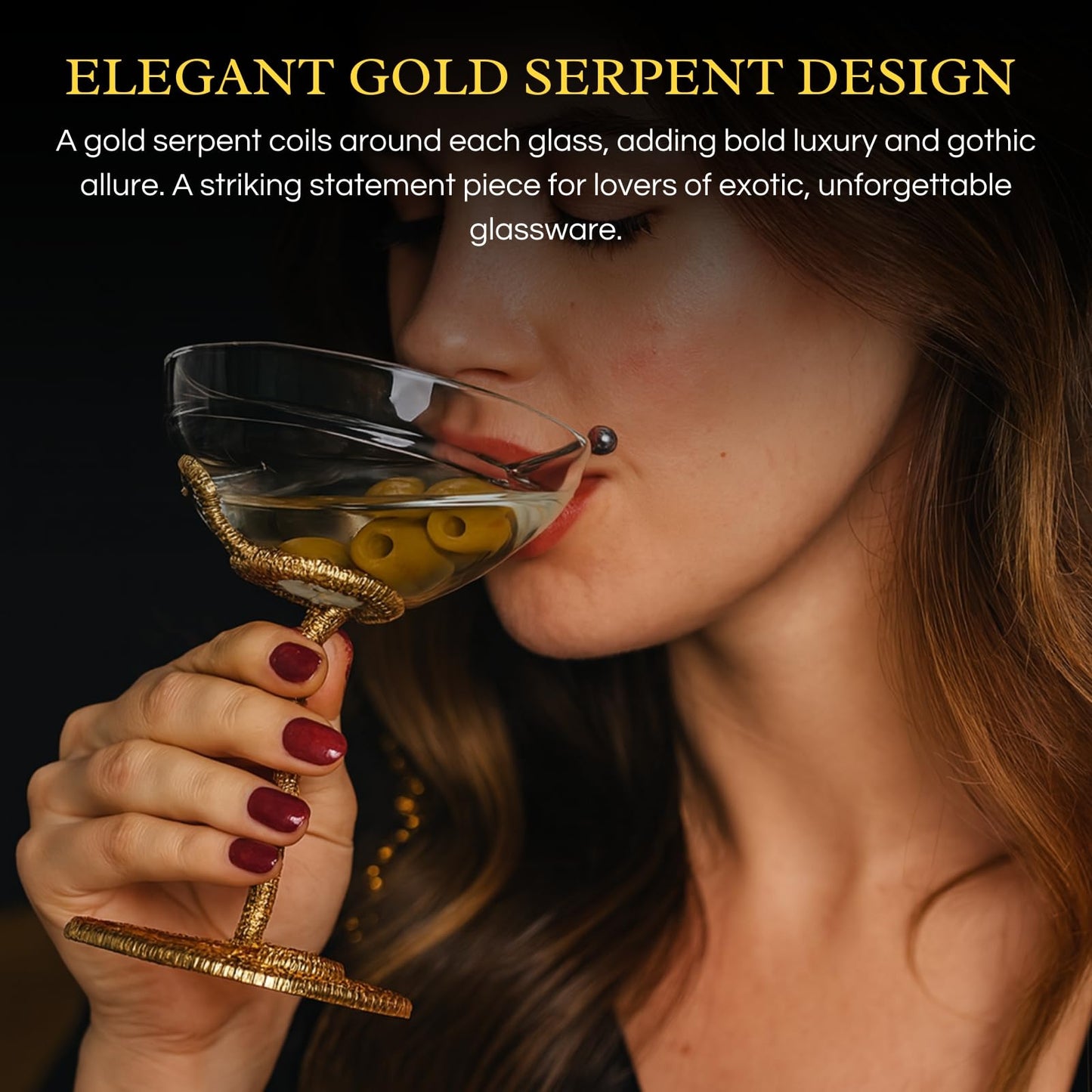 Gold Snake Serpent and Cocktail Glasses Set