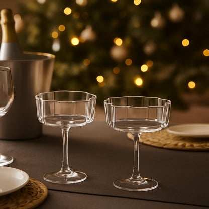 Flower Wave Coupe Cocktail Glasses Set For Two