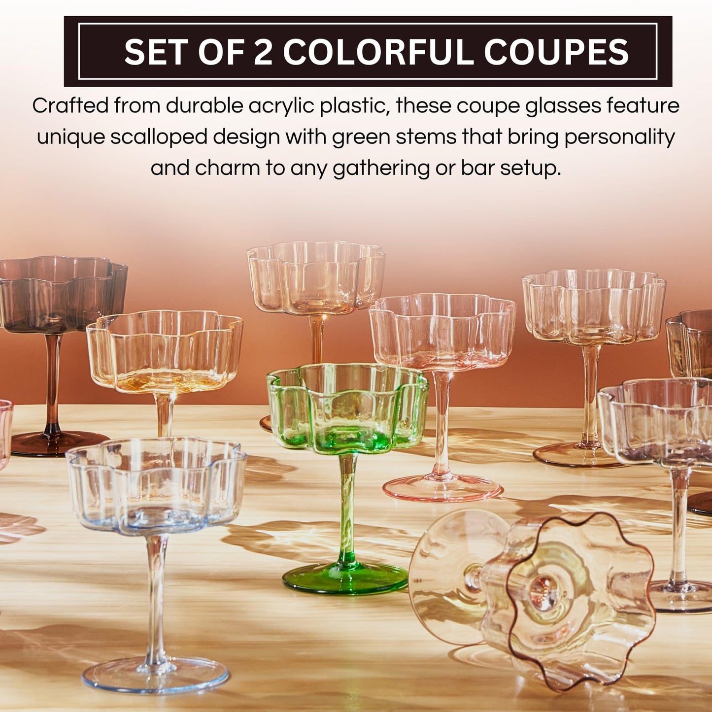Jade Green Flower Champagne Coupes Set of Two