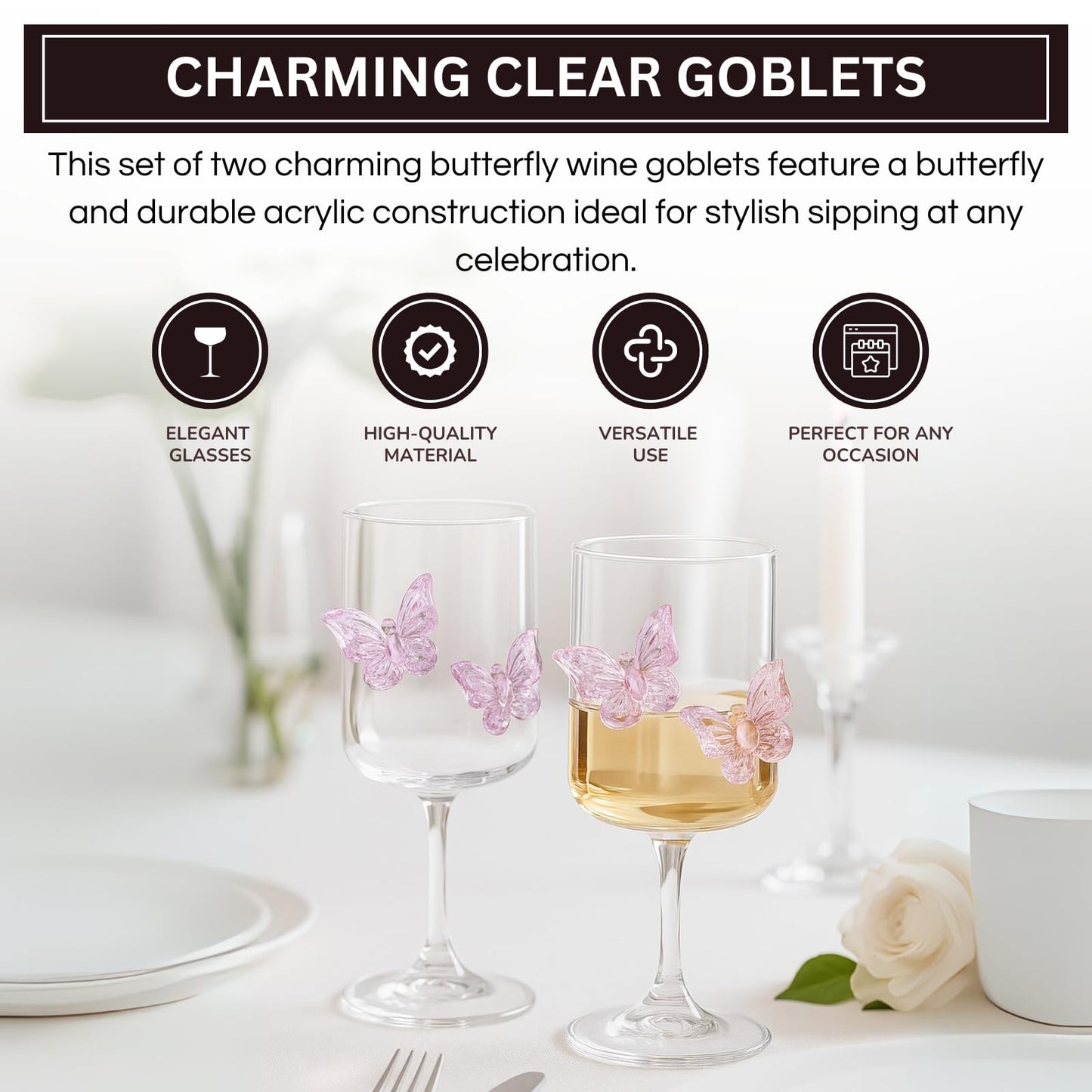 Butterfly Wine Goblet Set and Two Glass Holders