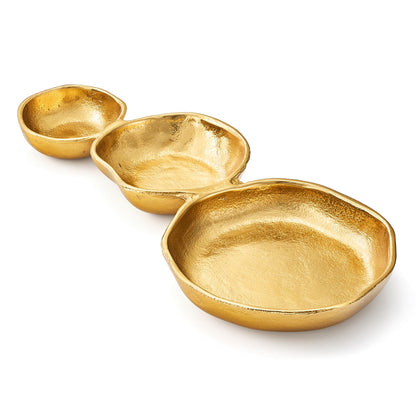 Modern Cluster of Three Gold Decorative Bowls