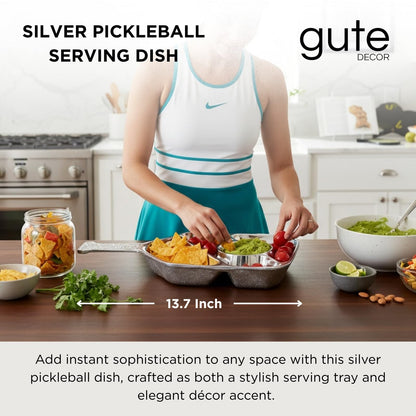 Decorative Silver Pickleball Serving and Tray
