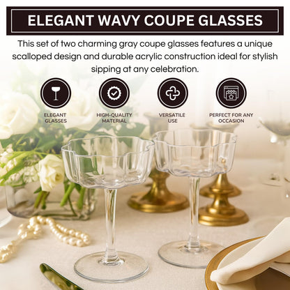 Flower Wave Coupe Cocktail Glasses Set For Two