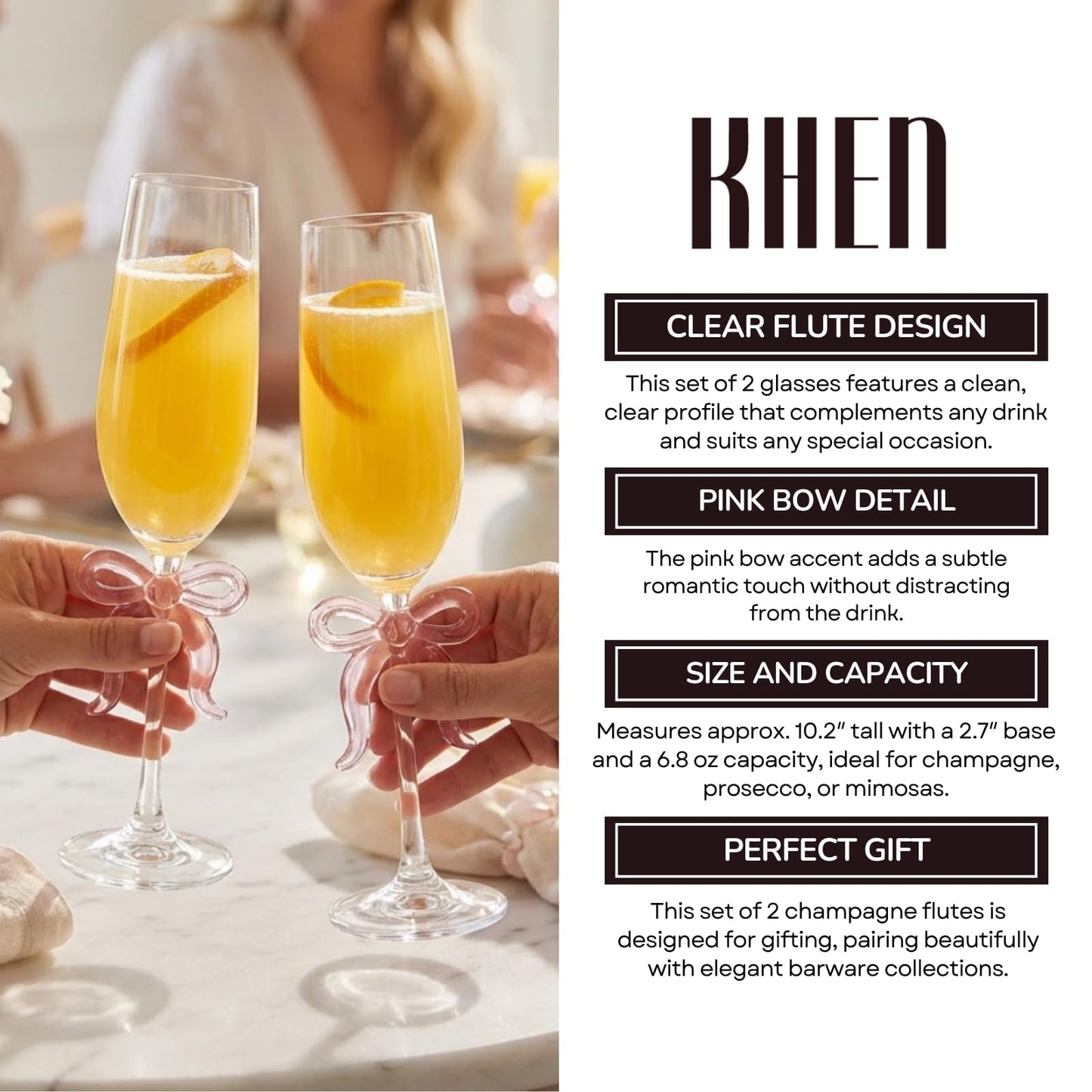 Two Clear Champagne Glasses and a Pink Bow Set