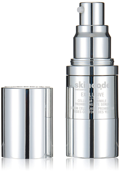 Skincode Cellular Wrinkle Prohibiting Eye Serum bottle with silver pump and cap on Tampa Home & Garden Store
