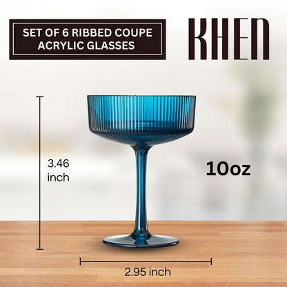 Vintage Ribbed Acrylic Martini Set of 6 Glasses