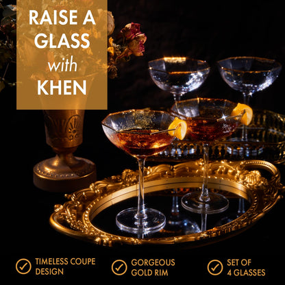 Art Deco Champagne Cups and Gold Rim Set of Four