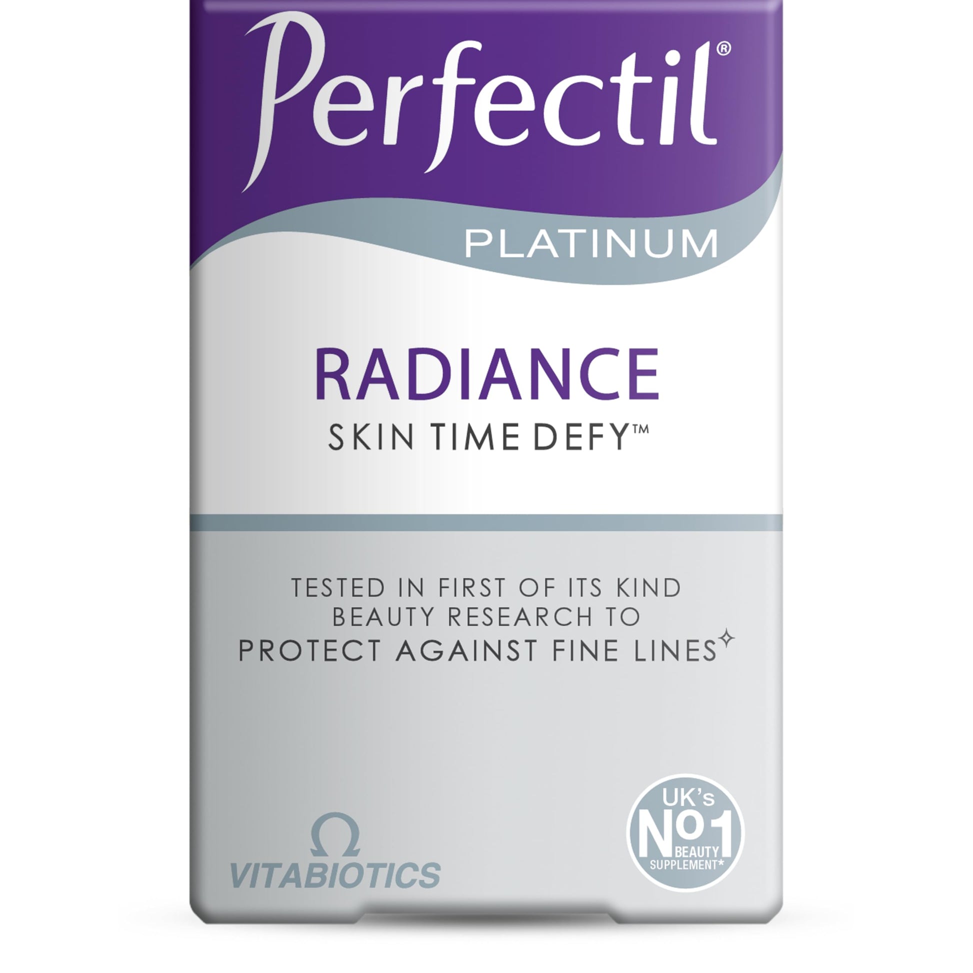 Perfectil Platinum Radiance dietary supplement bottle, purple label, 60 tablets on Tampa Home & Garden Store