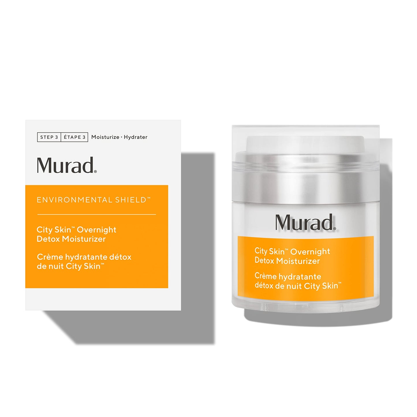 Murad City Skin Overnight Detox Moisturizer box and jar with orange label and silver lid on Tampa Home & Garden Store